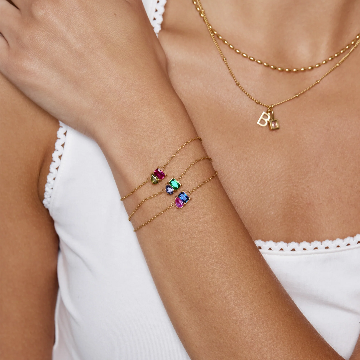 Pulsera Dúo Piedras Natales Para Siempre en Baño Oro 18k — Mujer